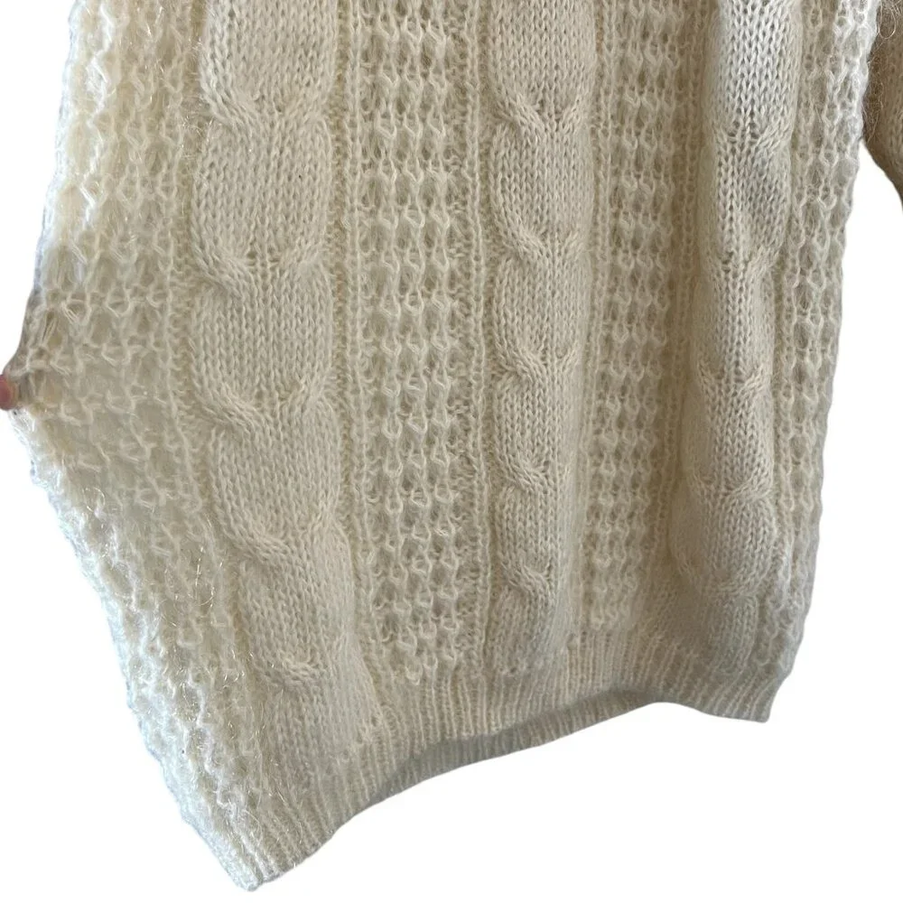 Karin Scott Vingtage Mohair Blend Cable Knit Sweater In Cream Size M